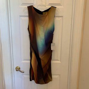 Nicole Miller Multi-Colored Fitted Ruched Silk Dre